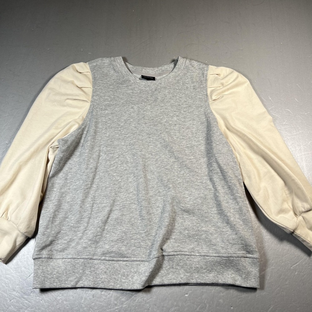 Who What Wear Sweatshirt Womens XL Gray Cream Puff Sleeve Pullover Crewneck